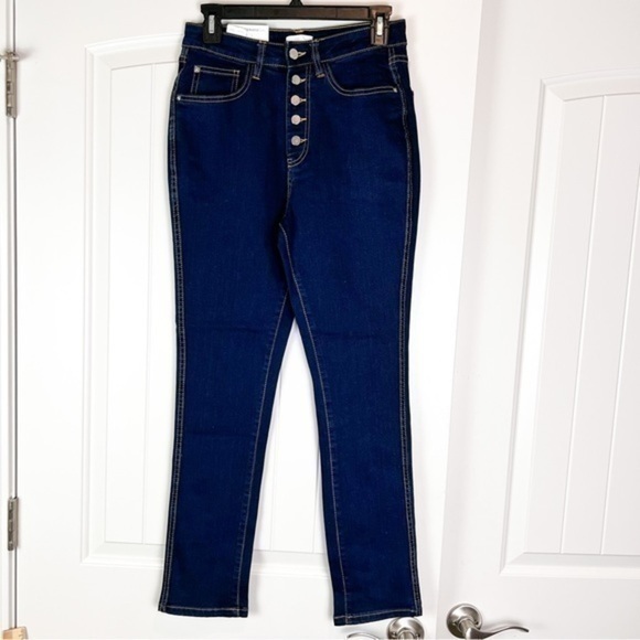 WeWoreWhat Denim - We Wore What Womens Dark Blue Button Fly Stretch Danielle Jeans womens